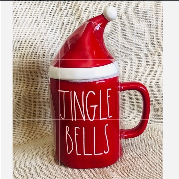Rae Dunn Red JINGLE BELLS Mug With Santa Hat Lid - Picture 1 of 4